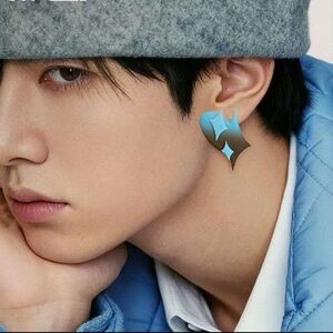 Contemporary Blue and Silver Men's Statement Earring